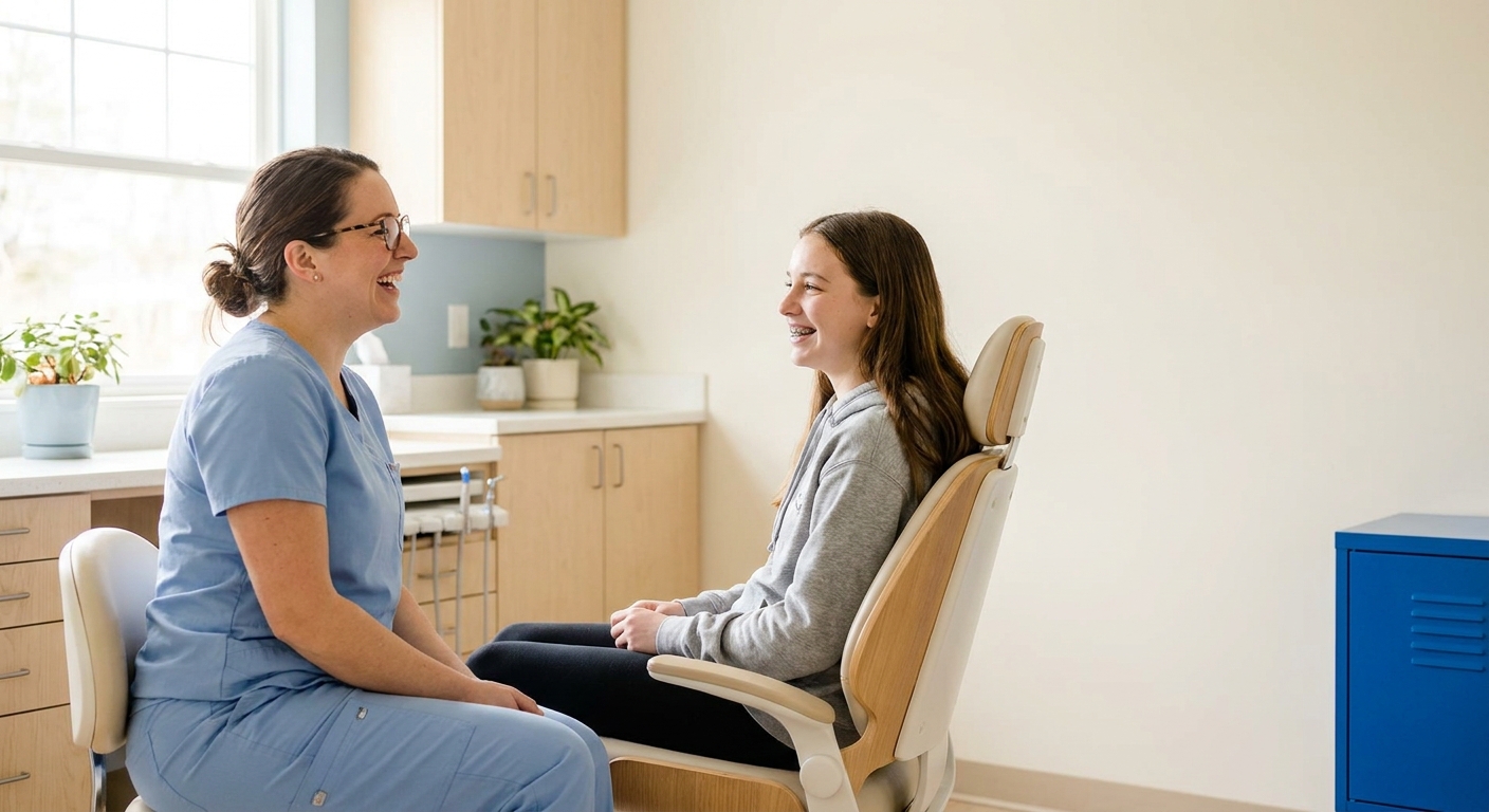 dentist talking through an exam with a patient