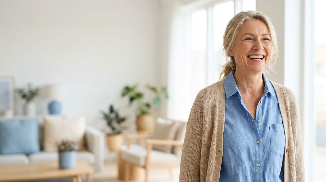 A smiling woman representing an illustrative implant bridge patient story